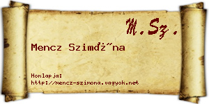 Mencz Szimóna névjegykártya
